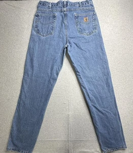 VINTAGE Carhartt Jeans Mens 34x33 Blue Denim YKK Zipper Rugged Workwear Pants - Picture 1 of 12