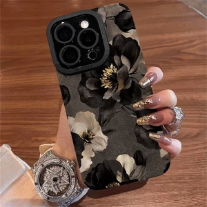 For iPhone 16 Pro Max 15 14 13 12 11 XR Phone Cover Ink Flower Shockproof Cover - Picture 1 of 7
