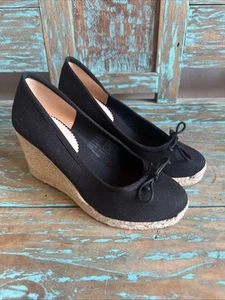 J. Crew Seville Made in Spain Espadrille Wedges Black Canvas Size 5 - Picture 1 of 12