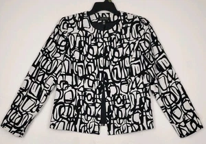 Kasper Damen Blazer Größe 10 Vorne offen Schwarz Weiß Geometrisches Muster Langarm - Bild 1 von 20