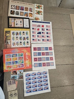 US Postage Stamps Face Value $59 Unused Sheets Flowers Flag Indian Quilt  - Image 1 of 4
