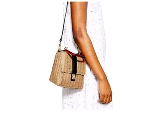 Topshop Womens Skyla Amber Acrylic Crossbody Wicker Straw Grab Bag - Picture 1 of 12