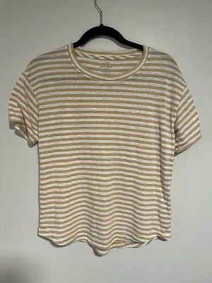 J. CREW Women's Small Linen Blend T-shirt.  Tan and White Striped 51% linen - Image 1 of 4