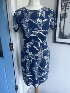 Ladies Oliver Bonas Hawaiian Floral Shirt Print Dress Size 8 Pockets Blue White - Picture 1 of 8