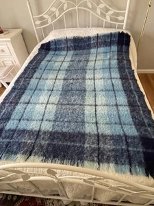 Glen Cree 100 % escocés mohair azul tartán manta a cuadros tiro 46”x72” de colección - Imagen 1 de 7