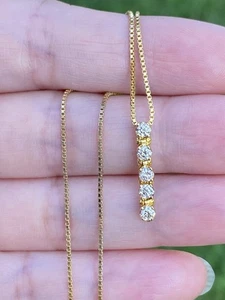Collar colgante de barra de diamantes 100 % naturales de oro amarillo de 14 quilates de 18 pulgadas - Imagen 1 de 7