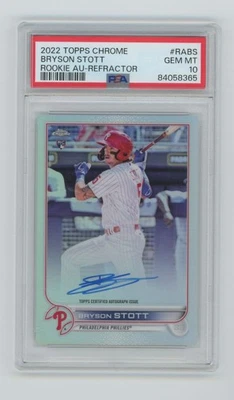 2022 Topps Chrome Rookie Refractor Auto Bryson Stott RC /499 PSA 10 #RA-BS - Image 1 of 2