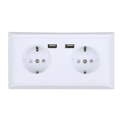 Multi Functional EU Plug Wall Power Outlet Socket With Dual USB Port For Phone - Image 1 of 4