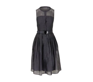 NWT Akris Punto Pin Dot Midi Dress Womens 4 Navy Blue Black Sleeveless Silk NEW - Picture 1 of 14