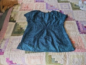 Eddie Bauer 100% Cotton XXL Blue Floral Short Sleeve Blouse  - Picture 1 of 7