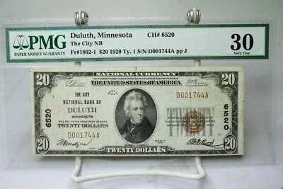 1929 $20 The City NB of Duluth Minnesota Fr#1802 PMG VF30 No Comment #1744 - Image 1 of 2