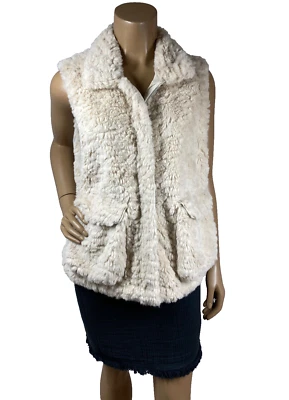 Tribal Jeans Cream Faux Fur Vest Size M Zip Front Packets - Image 1 of 4
