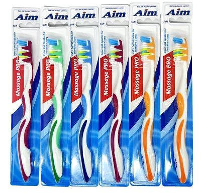 Aim Massage Pro Soft Bristle Standard Toothbrush 6 Pack Individually Carded Asst - Image 1 of 4