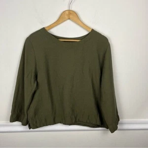 Top Acanalado Corte Suelto Verde Calce Cuadrado Manga Larga Lagenlook Talla Mediana - Imagen 1 de 8