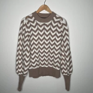 Decjuba Women's Beige White High Neck Pullover Pattern Knit Jumper Sweater Sz L - Picture 1 of 7