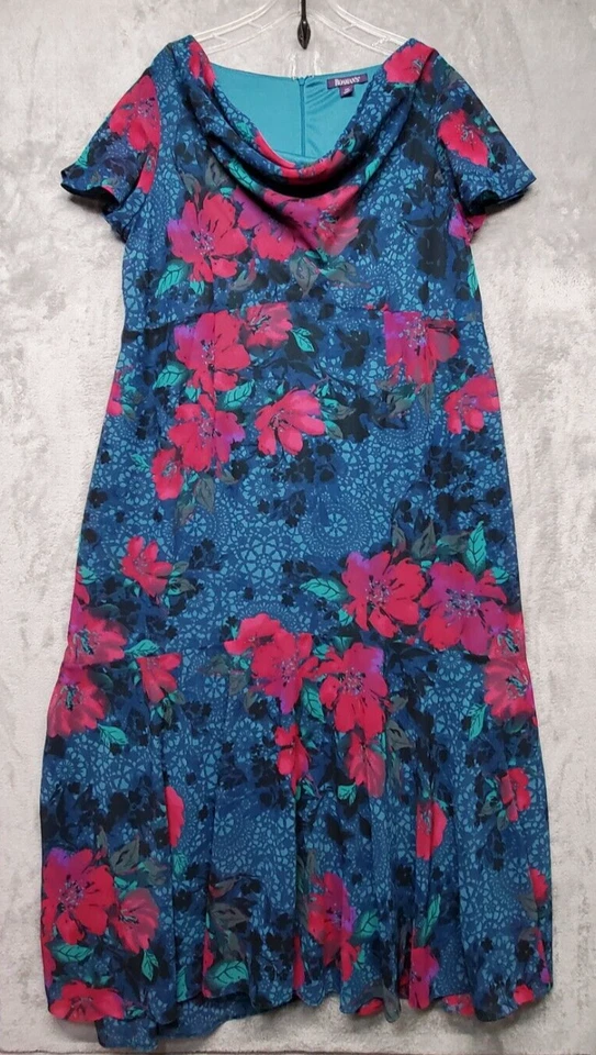 Roaman's Dress Womens Plus 22w Green Pink Blue Floral Party Garden Cruise Brunch - Image 1 of 4