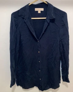 Michael Kors Women's Navy Blue Satin Button Up Blouse Sz S long sleeve - Picture 1 of 6
