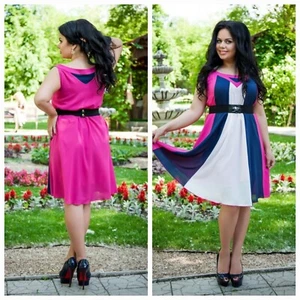 SUMMER FASHION PINK AND DARK BLUE WOMEN DRESS - Picture 1 of 6
