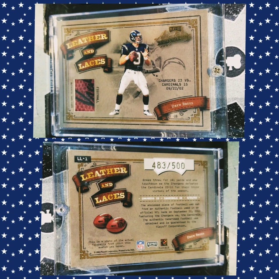 ⚜️ Playoff Drew Brees #/500 Leather & Laces Football Memorabilia Card Mint - Image 1 of 1