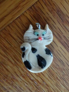 Vintage Calderon Ecuador CAT PENDANT Folk Art Bread Dough Hand Painted Jewelry - Picture 1 of 4
