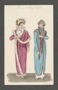 1810 ORIGINAL FASHION PRINT. MORNING WALKING DRESSES. HAND COLOURED. 22 x 14 cms - Picture 1 of 1