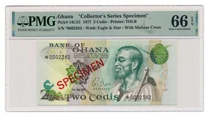 GHANA banknote 2 Cedis 1977 Specimen PMG MS 66 EPQ Gem Uncirculated - Picture 1 of 7