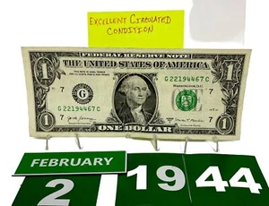 Birthday/Anniversary Dollar February 2 1944  . Fancy Serial Number Circulated - Picture 1 of 11
