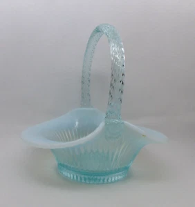 Fenton Sheffield opalescent glass basket Blue Green w handle - Picture 1 of 9