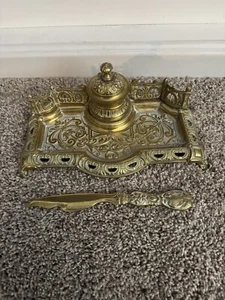 Selten um 1880 viktorianisches massives Messing Tintenfass durchbohrt Galerie & Foliata Deutschland - Bild 1 von 5