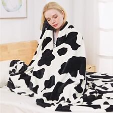 Fleece Cow Print Blanket - Premium Lightweight Anti-Static Black and Ivory Be...