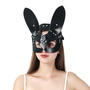 Big Rabbit Ears Party Eye Mask Cosplay Lingerie Leather Mask for Couple Flirting - Picture 1 of 7