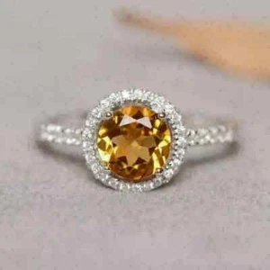 2Ct Round Cut Lab Created Citrine Women's Engagement Ring 14K Yellow Gold Plated - Picture 1 of 5