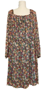 LC Lauren Conrad Multi Fall Floral Sheer Smocked Long Sleeve Dress SZ 2X Flowy - Picture 1 of 12