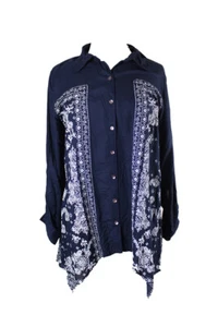 Style & Co Navy Printed Front Button Down Shirt M - Picture 1 of 3