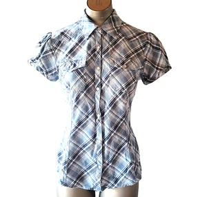Harley Davidson Youth Girls Shirt Short Sleeve Blue Plaid Button up Western - Picture 1 of 11