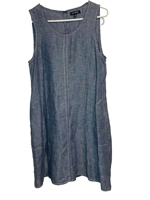 Vestido recto estilo cambray azul 100 % lino Max Edition línea A para mujer talla M Foto 1 de 4