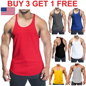 Men's Gym Sport Fitness Vest Racerback Training Workout Muscle Stringer Tank Top - Picture 1 of 11