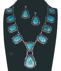 Natural Kingman Turquoise Necklace With Matching Earrings By Raymond Delgarito - Imagen 1 de 5