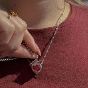 Trendy Couple Necklaces Silver Plated Sword Through Heart Necklaces - Picture 1 of 12