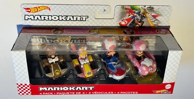 Hot Wheels MARIO KART Die-Cast 4 PACK TANOOKI MARIO TOADETTE CAT PEACH & TOAD - Image 1 of 4