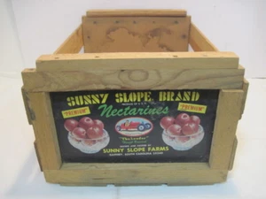 OLD WOOD-WOODEN SUNNY SLOPE BRAND NECTARINES RECORD HOLDER CRATE BOX ADVERTISING - Picture 1 of 5