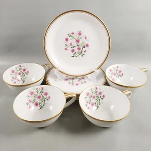 Vintage 1930s NORITAKE 5297 Pink Cosmos Gold Porcelain Cup Saucer Set Japan - Picture 1 of 11