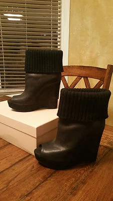 Botines/botines de cuña con punta abierta negros PRADA 39,5 Foto 1 de 4