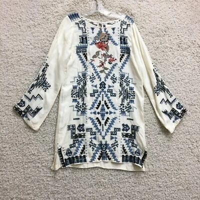 Johnny Was Dress Small Biya Beige Samara Tunic Mini Floral Embroidered Womens S - Image 1 of 4