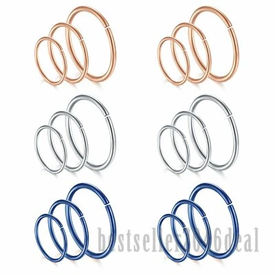 12-18PCS Nose Lip Hoop Ring Septum Ear Tragus Cartilage Helix Body Piercing Sets - Image 1 of 4