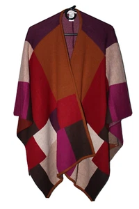 Coldwater Creek Ruana Wool Blend Colorblock Sweater Knit Blanket Poncho Wrap OS - Picture 1 of 12