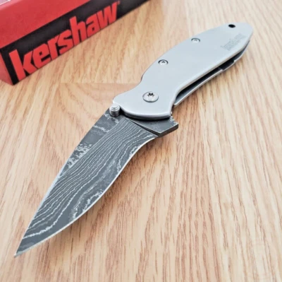 Kershaw Scallion Assisted Folding Knife 2½ Damascus Steel Blade Stainless Handle - Image 1 of 4