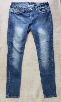 Pantalones de mezclilla azules de diseñador bordados elásticos tachonados ZCO para mujer talla 14 34x40 Foto 1 de 4