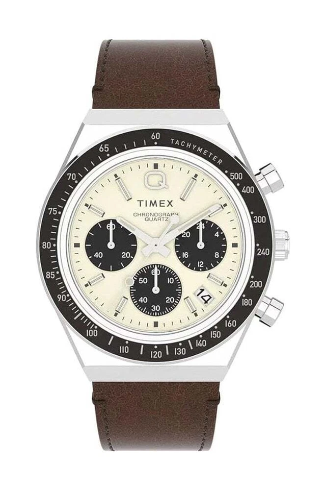 Q Timex Chronograph 40mm Brown Leather Strap Watch TW2V42800