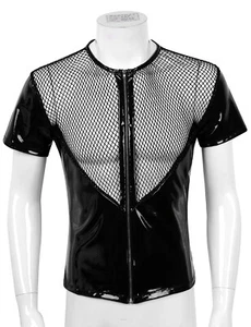 Para hombres Mangas Cortas Malla Prenda para el torso Cuero Red de pesca Prendas para club nocturno Wetlook Camiseta para el torso - Imagen 1 de 9